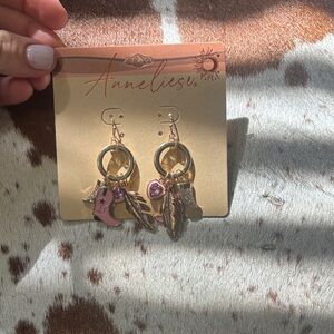 Gold and Pink Charm Earrings